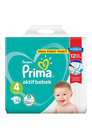 Prima Bebek Bezi Aktif Bebek Mega Fırsat Paket Maxi 4 No 74 Lü