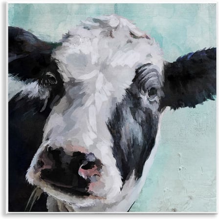 Stupell Ev Dekoru Koleksiyonu Mavi Duvar Plakası Üzerine Nazik Çiftlik İnek Boyama Sanatı, 30 x 40 cm, Çok Renkli