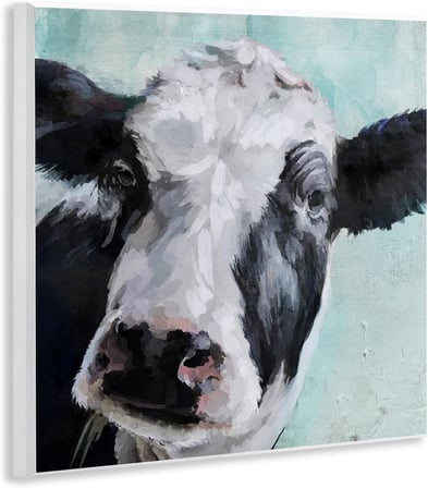 Stupell Ev Dekoru Koleksiyonu Mavi Duvar Plakası Üzerine Nazik Çiftlik İnek Boyama Sanatı, 30 x 40 cm, Çok Renkli