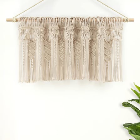 Boho Makrame Dokulu Pamuk Saçak/Mutfak Perdesi/Duvar Dekoru, 50,8 cm U x 127 cm G, Nötr