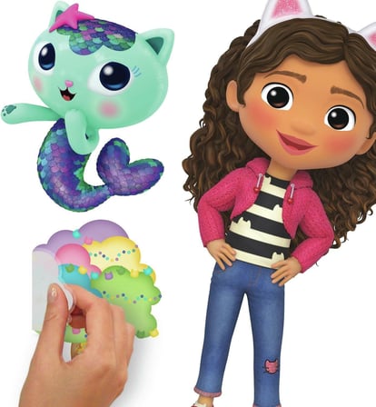 Gabby's Dollhouse RMK4823SCS Peel and Stick Duvar Çıkartmaları, Pembe, Mor, Mavi