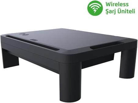 Lome Premium Monitör Yükseltici, Yükseklik Ayarlanabilir, Çekmeceli, Wifi Şarj Üniteli