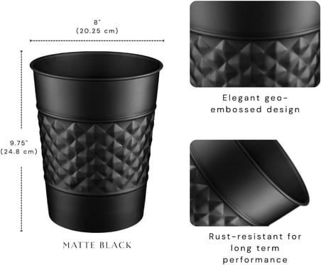 El Yapımı Metal Geometrik Kabartmalı Siyah Çöp Sepeti Çöp Kutusu