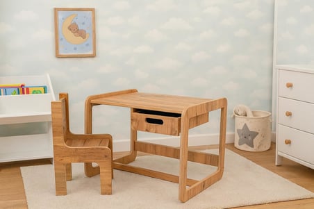Tek Kişilik Çekmeceli Ahşap Çocuk Oyun & Aktivite Masa ve Sandalye Takımı - 18mm Ceviz Renk MDF