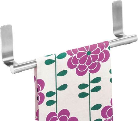 iDesign 82700 Forma Banyo, Mutfak Duvarları, Dolaplar, Tezgah Üstü için Kendinden Yapışkanlı Havlu Tutacağı, 1'li Set, Fırçalanmış Paslanmaz Çelik