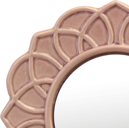 Dekoratif 9" Soluk Pembe Yuvarlak Çiçekli Seramik Vurgulu Duvar Aynası, Ekli Asma Halkalı Duvar Aynası, Oturma Odası, Yatak Odası, Banyo, Koridor ve Giriş Yolu için Dekoratif Dekor