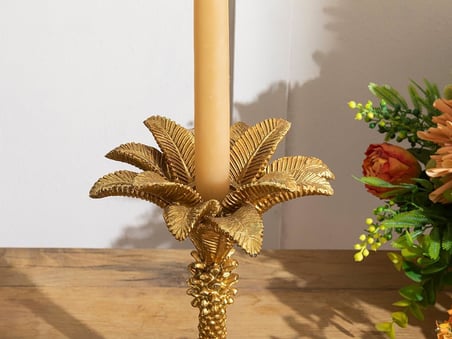 Glitter Palm Polyresin Şamdan 15x15x25 cm Gold