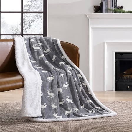 Örtü, çift taraflı nevresim takımı, Sherpa polar, tüm mevsimler için ev dekorasyonu, polyester, geyik gri