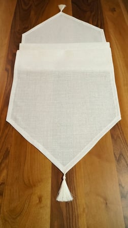 Simli Keten Runner Püsküllü, Kırık Beyaz, 45x150cm