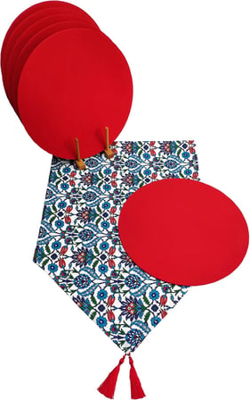 Çini Desenli Runner 6'lı Kırmızı Supla Set V00020886