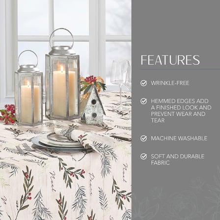 Elrene Home Fashions Tatil Ağacı Süslemeleri Kumaş Masa Örtüsü, Noel Masa Örtüsü, 152,8 cm x 300,8 cm, Dikdörtgen
