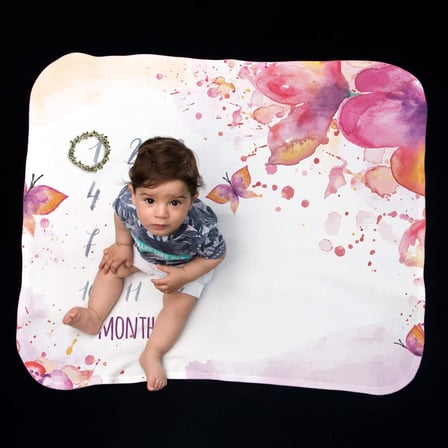 Suluboya Tasarımlı Doğum Hediyesi Aylık Konsept Fotoğraf Battaniyesi 100x120 cm