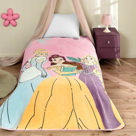 Disney Princesses Fun and Bold Çizgi Film Karakteri Pamuk-Polyester Karışım Battaniye, Pembe, Mavi, Mor, Sarı, Tek Kişilik