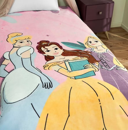 Disney Princesses Fun and Bold Çizgi Film Karakteri Pamuk-Polyester Karışım Battaniye, Pembe, Mavi, Mor, Sarı, Tek Kişilik