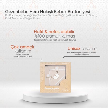 Hero Nakışlı Bebek Battaniyesi Teddy (Organik) Yeni Doğan