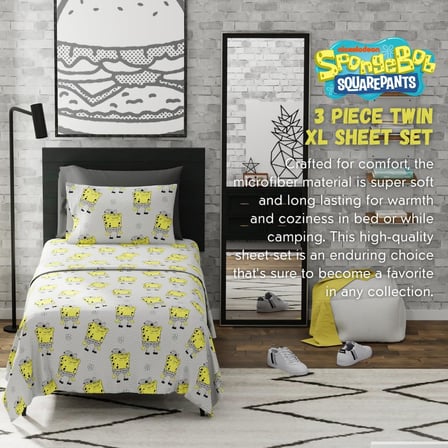 Spongebob Squarepants Yatak Süper Yumuşak Mikrofiber İkiz XL Çarşaf Seti, College Dorm Essentials (Resmi Lisanslı Ürün)