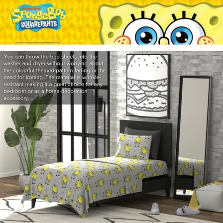 Spongebob Squarepants Yatak Süper Yumuşak Mikrofiber İkiz XL Çarşaf Seti, College Dorm Essentials (Resmi Lisanslı Ürün)