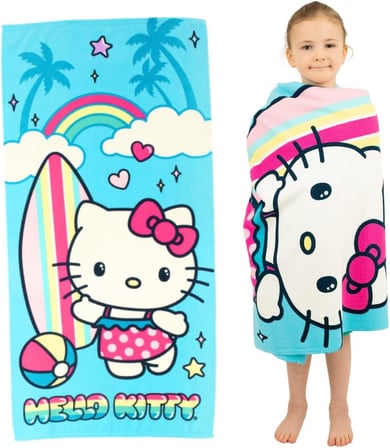 Sanrio Hello Kitty Süper Yumuşak Hafif Geri Dönüştürülmüş Plaj Havlusu Geri Dönüştürülmüş Plastik Şişelerden Üretilmiştir, 147 Cm X 71 Cm ( Resmi Lisanslı Sanrio Ürünü)