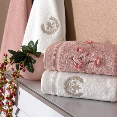 Verve Pure Cotton Desenli Pamuk Hamam Seti, Pudra Krem, S-M/L-XL