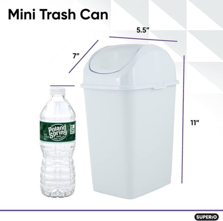 Mini Plastik Çöp Kovası, Salıncak Üst Kapaklı 1,25 Galon Kompakt Küçük Çöp Kovası Taşınabilir Çöp Kovası Tezgah, Masaüstü, Makyaj Vanity, Banyo, Araba, Lavabo Altı, Yurt için, 5 Litre (Beyaz)