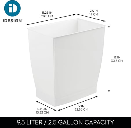(White) - Mono Wastebasket Trash Can - Rectangular, White