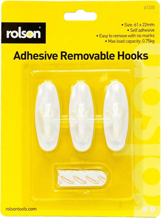 61335 3Pc Removable Adhesive Hook, Black