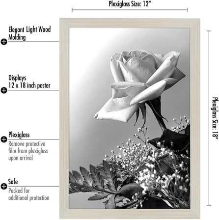 Cilalı Pleksiglas ile 12x18 Poster Çerçevesi - Epik Koleksiyon - Tasarlanmış Ahşap ile Galeri Duvar Çerçeveleri - Duvar Teşhir için Fotoğraf Çerçevesi - Açık Ahşap