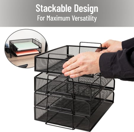 DSTACK4-BLK istiflenebilir file evrak sepeti, dergiler, çalışma masası klasörleri, belgeler, düzenleyici, siyah, 4 adet