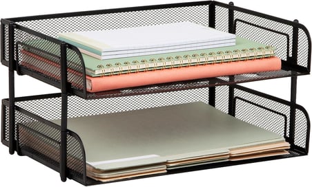 2'li Paket İstiflenebilir Metal Mesh Dosya Tutucu Tepsileri, Belge Tutucu, Masaüstü Dosya Düzenleyici, Siyah