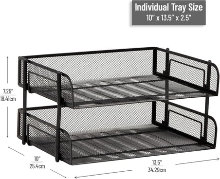 2'li Paket İstiflenebilir Metal Mesh Dosya Tutucu Tepsileri, Belge Tutucu, Masaüstü Dosya Düzenleyici, Siyah