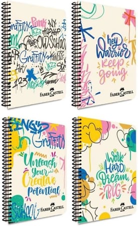 Grafiti Desenli Spiralli Defter, A4, 80 Yaprak, 70g Kağıt, Çizgili, Dayanıklı Kapak, Kolay Açılan Spiral Cilt, Asorti Renkler