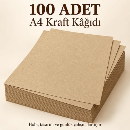 A4 Kraft Kağıdı, 100 Adet, 21 x 29,7 cm, Kahverengi, Hobi, El İşi, Çizim ve Hediye Notları İçin