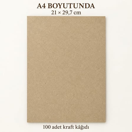 A4 Kraft Kağıdı, 100 Adet, 21 x 29,7 cm, Kahverengi, Hobi, El İşi, Çizim ve Hediye Notları İçin