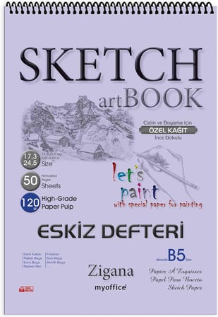 Zigana B5 Spiralli Eskiz Defteri - 50 Yp, 120 gr Çizim Bloknotu, Sanat Defteri