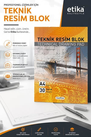 A4 Teknik Resim Blok - 30 Yaprak, Profesyonel Mühendislik ve Mimarlık Çizim Defteri, Ofis ve Okul İçin Kaliteli Kırtasiye Ürünü