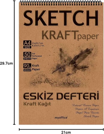 ETİKA Kraft Eskiz Defteri A4-90 gr Doğal Kağıt, Spiralli, 50 Yaprak Sketchbook