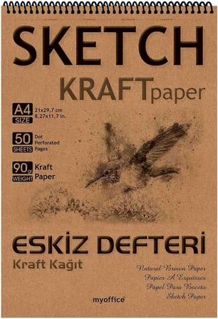 ETİKA Kraft Eskiz Defteri A4-90 gr Doğal Kağıt, Spiralli, 50 Yaprak Sketchbook