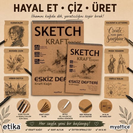 ETİKA Kraft Eskiz Defteri A5-90 gr Doğal Kağıt, Spiralli, 50 Yaprak Sketchbook