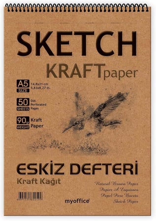 ETİKA Kraft Eskiz Defteri A5-90 gr Doğal Kağıt, Spiralli, 50 Yaprak Sketchbook