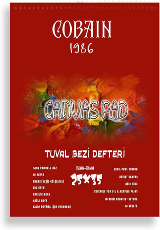 Cobain 1986 Tuval Bezli Resim Defteri - Akrilik, Yağlıboya & Guaj Uyumlu 300GR (25x35)