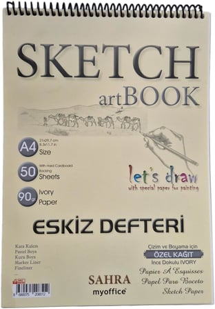 Sahra Sketch artBook Eskiz Defteri A4, 50 Yaprak, 90 gr Ivory