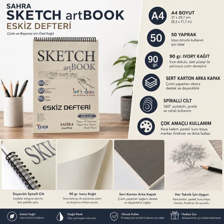 Sahra Sketch artBook Eskiz Defteri A4, 50 Yaprak, 90 gr Ivory
