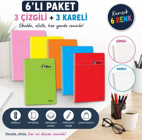 A5 Spiralli Okul Defteri - 6’lı Paket