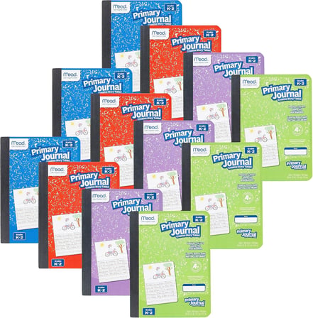 Primary Journal, 12'li Paket, Yarım Sayfa Çizgili Yaratıcı Hikaye Tablet, K-2 Sınıfları, 7 1/2 "x 9 3/4", 100 Sayfa, Çeşitli Renkler (610052-ECM)