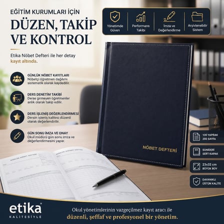 100 Yaprak Nöbet Defteri (200 Sayfa - 23x32 cm) | Sunideri Sert Kapak Lüks Ciltli | Öğretmen Ders Takip, Devamsızlık ve Denetim Çizelgeli | Okullar & Dershaneler İçin İdari Kayıt Defteri