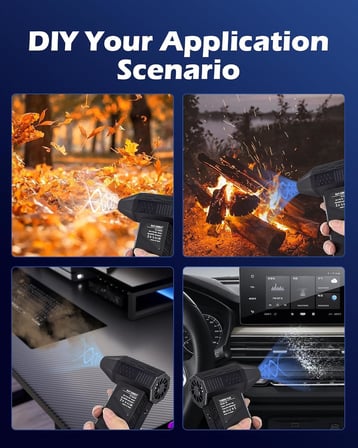 ® Mini Şarjlı Hava Üfleyici ve Vakumlu El Süpürgesi – 110.000 RPM, 200W Güçlü Motor, 4000 mAh Pil, LED Işıklı, 2'si 1 Arada Turbo Jet Fan ve Vakum, 3 Kademeli