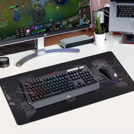 Dünya Haritası Mouse Pad 60x30 cm, Gaming Masa Pedi 3 mm, Kaymaz Kauçuk Tabanlı Desk Mat, Dikişli Kenar Kumaş Yüzey, Klavye ve Mouse Altlığı, Oyuncu ve Ofis Masası için Siyah