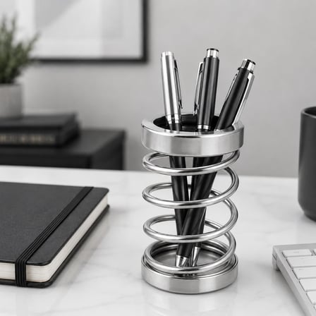 Metal Spiral Kalemlik, Paslanmaz Çelik Yay Tasarımlı Masaüstü Kalemlik, Gümüş Ofis Kalem Tutucu, Modern Masa Düzenleyici Organizer, 12 cm