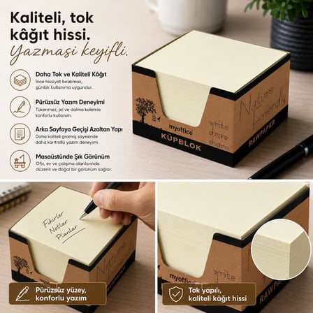 Küp Bloknot Kraft Kutulu - 8x8 cm, Göz Yormayan Kağıt