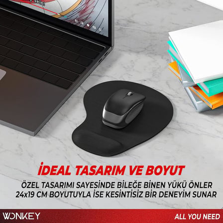Bilek Destekli Mouse Pad, Memory Foam Hafızalı Süngerli Ergonomik Fare Altlığı, Kaymaz Tabanlı Mousepad, Ofis, Bilgisayar ve Laptop Kullanımına Uygun Masa Pedi